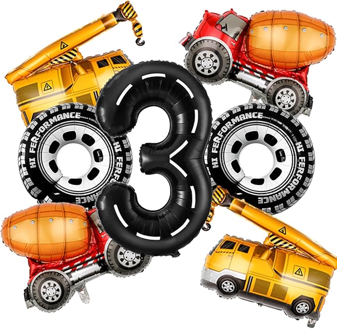 3rd Birthday Decorations for Boys Construction Balloons 40inch Number 3 by Aikitub