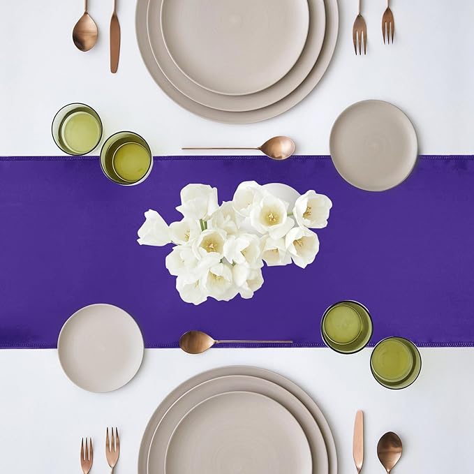 10 Pack Satin Table Runner 12 x 108 Inch Long Purple Silk Table Runner - Image 6