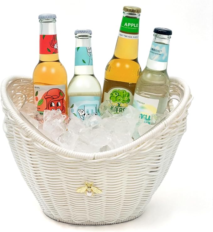 Lexenic Ice Bucket with Handle Hole, Woven and Acrylic Double Layer Basket by Lexenic