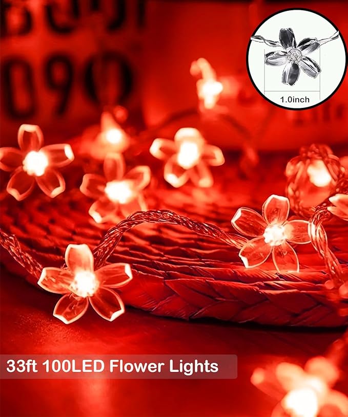 Cherry Blossom Flower String Lights, 100 led 33 feet 8 Mode Plug in Fairy Lights - Image 4