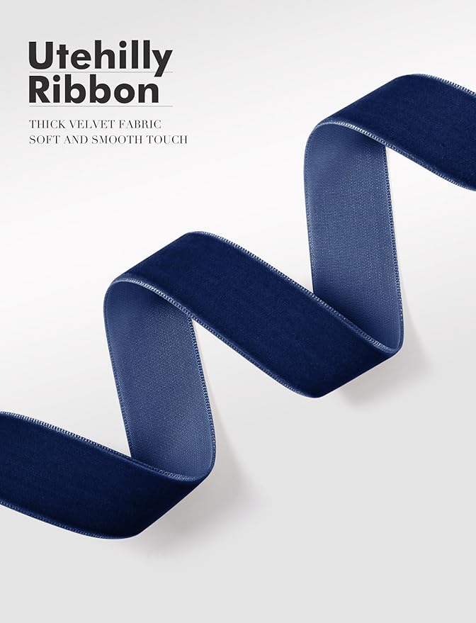 Navy Blue Christmas Velvet Ribbon - Image 3