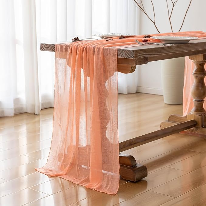 Fresh Salmon Cheesecloth Table Runner Peach Echo Gauze 120 Inch 10 FT Boho - Image 5