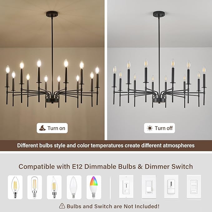 12 Light Black Chandelier Light Fixture, Modern Farmhouse Chandeliers - Image 3