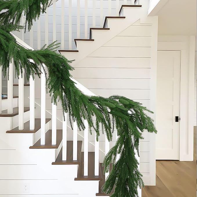 4 Pack Christmas Norfolk Pine Garlands 9FT, Real Touch Artificial Greenery - Image 5