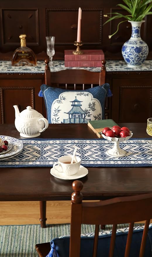 Chinoiserie Small Blue Stripe Cloth Runner - Image 8