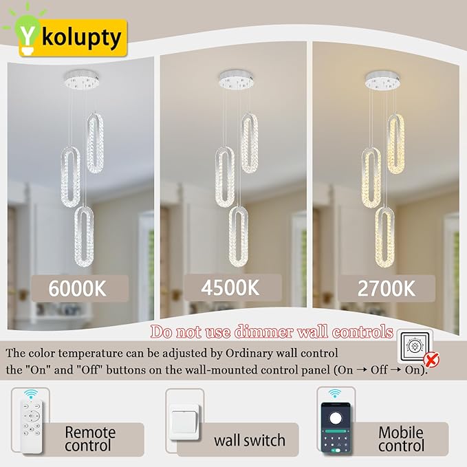 3-Light Modern Pendant Light for Kitchen Island Crystal Ring Chandelier Silver - Image 2