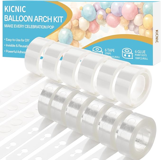 KICNIC Balloon Arch Strip, 99ft Balloon Tape and 600 Glue Point Dots, Balloon - Image 2