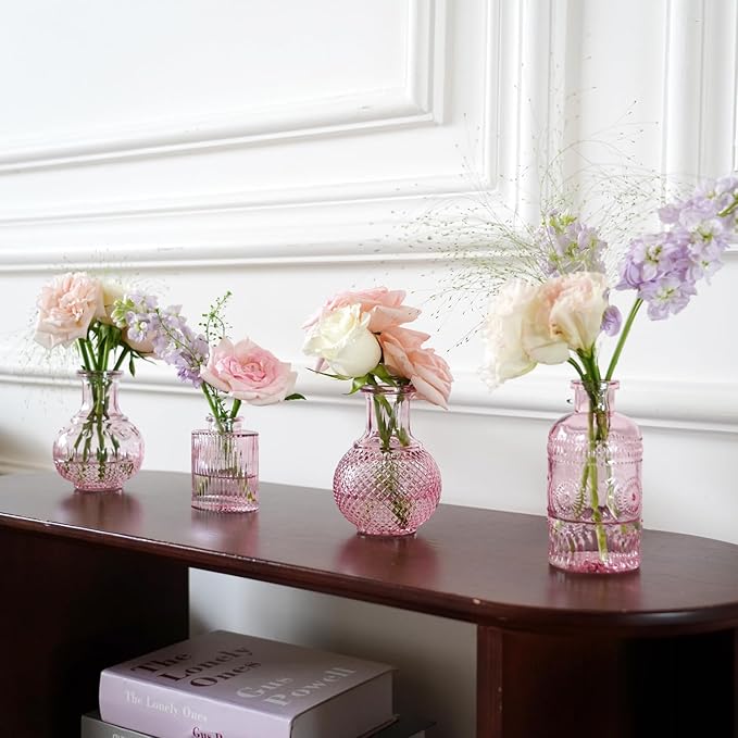 Pink Glass Bud Vase Set of 22, Small Vases - Image 3
