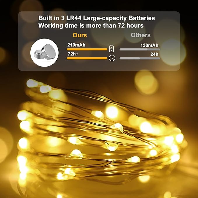 pozzolanas 100 Pack Warm White Battery Operated String Lights - 7ft Waterproof - Image 3