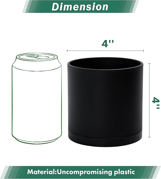 D'vine Dev 4 Pack 4 Inch Modern Plastic Plant Pots, Small Garden Planters - Image 2