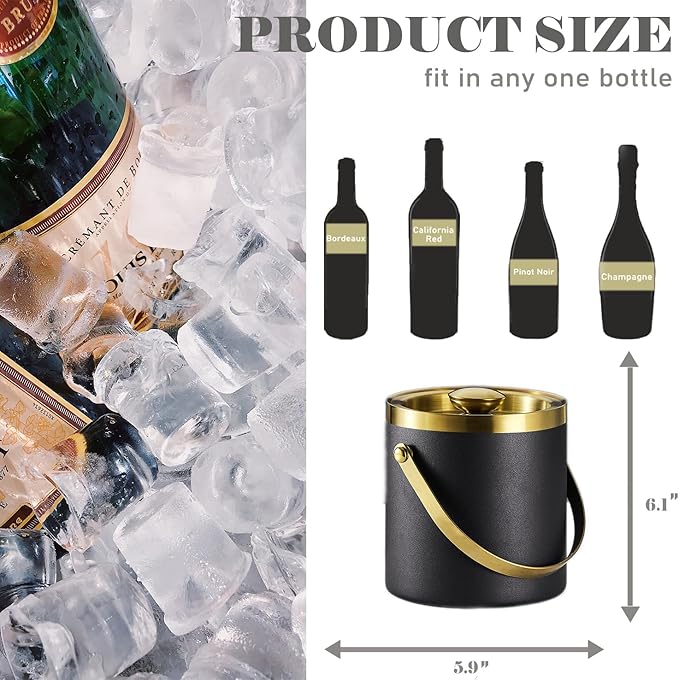 Ice Bucket with Lid, Handle and Tong Black Gold Insulated Stainless Steel - Image 6