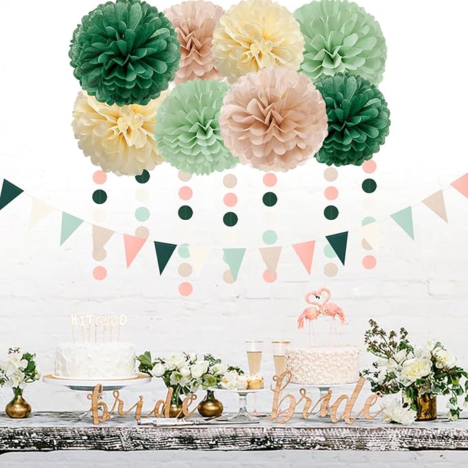 Olive-Sage Green Champagne-Gold Party Decorations - Image 4