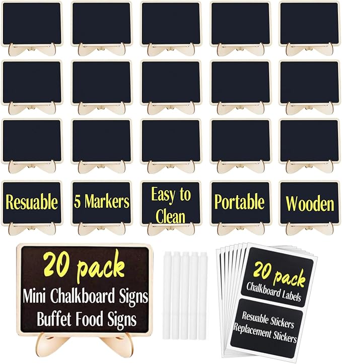 20 Pack Mini Chalkboard Signs by MALUBAKA