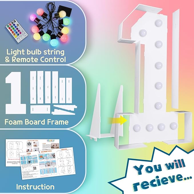 imprsv 4FT Colorful Marquee Numbers, 18 Colors Number 1 - Image 5
