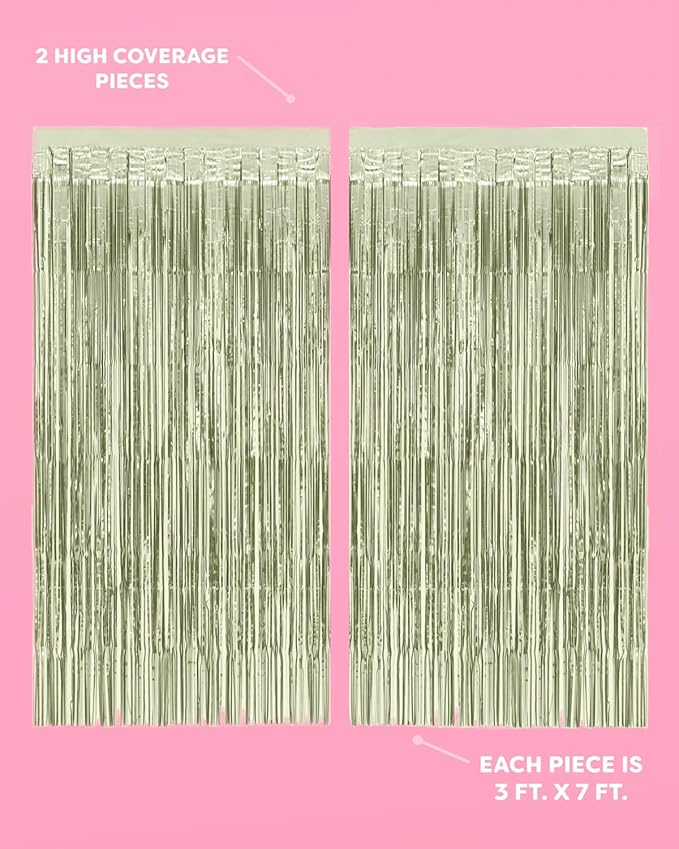 xo, Fetti Party Decorations Sage Green Foil Curtain - Image 2