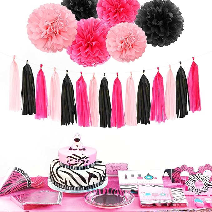 Hot-Pink Black Party-Decorations Paper Flower Streamers - Image 7