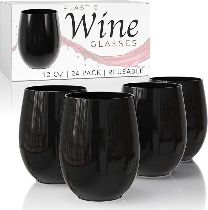 Exquisite 24 Pcs Unbreakable Stemless Plastic Wine Glasses Disposable Wine by Exquisite