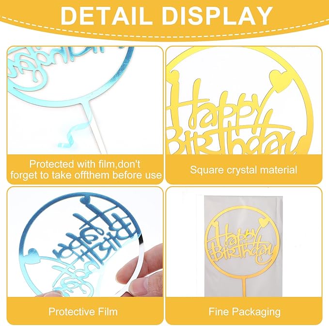 100 Pcs Gold Happy Birthday Cake Toppers Gold Acrylic Cake Topper Glitter - Image 3