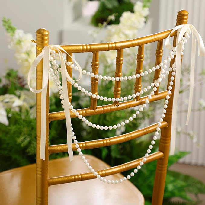 16 Pcs Wedding Pearl Bow Chair Decor Satin Ribbon Bows - Image 3