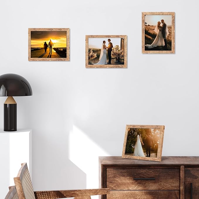 8.5x11 Picture Frame Set of 4, High Definition Real Glass Rustic Brown Frame - Image 2