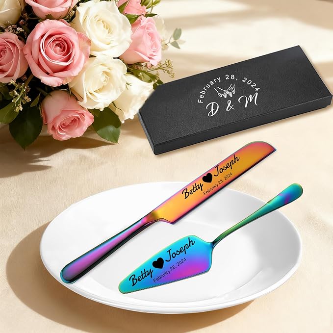 Personalized Wedding Cake Knife and Server Set Stainless Steel Cake Cutter - Image 3
