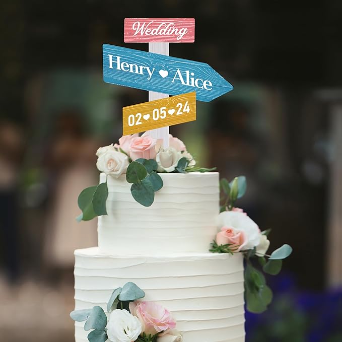 Personalized Rustic Wedding Cake Topper in Wood Custom Bride & Groom Names - Image 2
