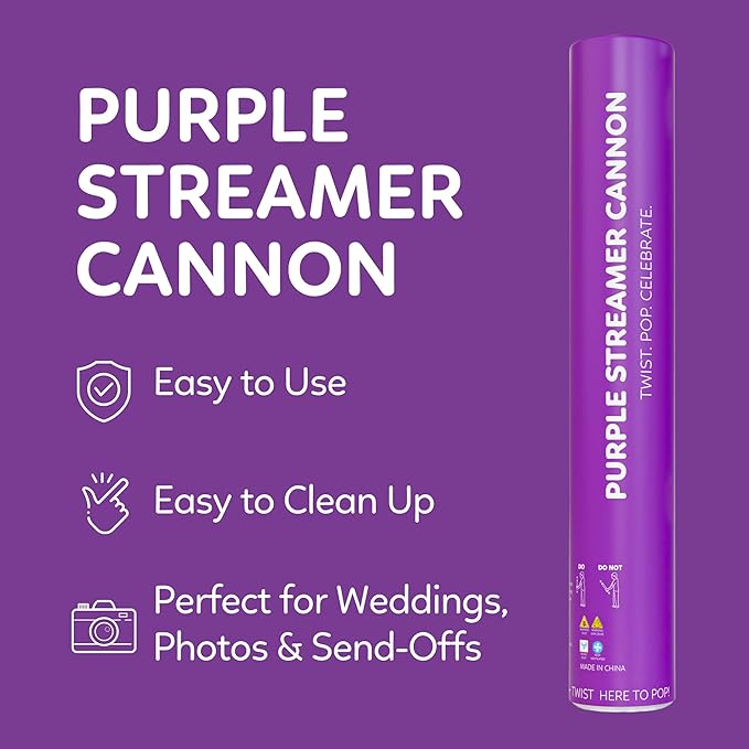 2 Pack Streamer Cannon Confetti Poppers | Biodegradable Purple Confetti | TUR - Image 3