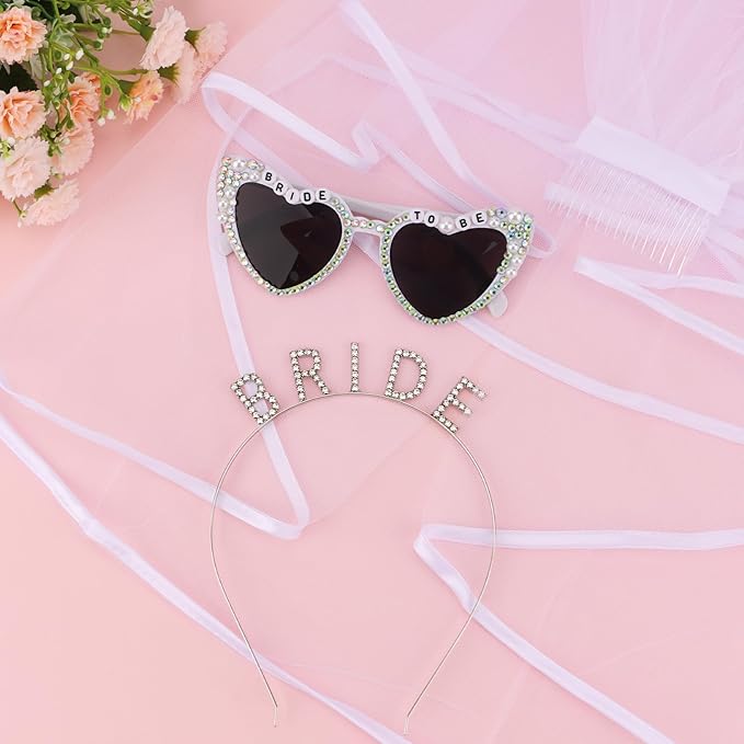 Bride Heart Sunglasses Bride Headband & Veil Set - Image 7