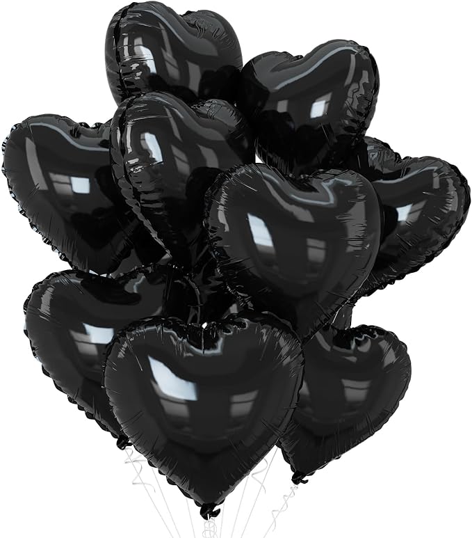 Black Heart Balloons, 18Inch Helium Polyester Film Balloon by GRESATEK
