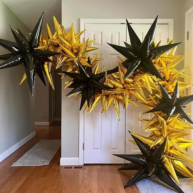 Black Star Balloons 12pcs, 27/22 Inch Foil Star Explosion Balloons, Large Spike - Image 4