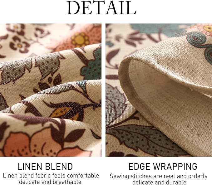 ISAENNE Designer Boho Floral Round Tablecloth, Linen Lotus Flower Pattern - Image 5