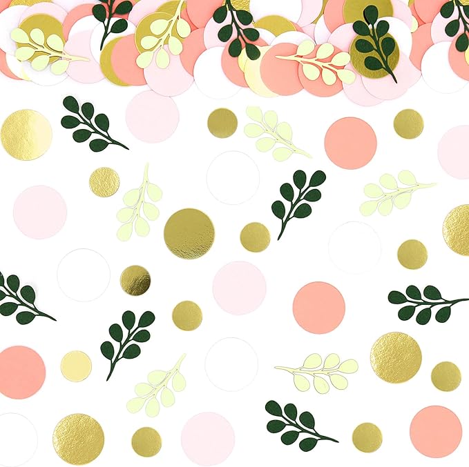 300PC Sage Green Gold Pink Round Dots Confetti by Vofrise
