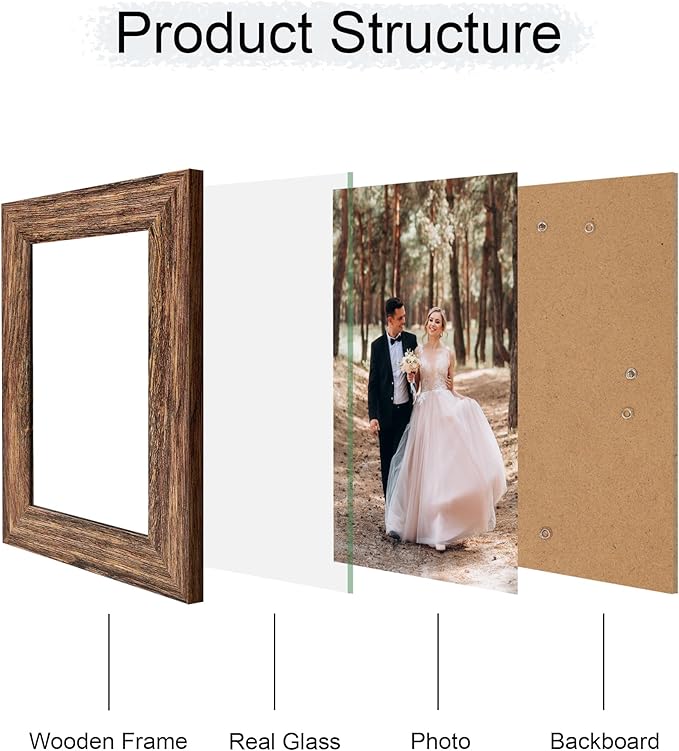 5x7 Picture Frame Set of 4, High Definition Glass Brown Frame, 5 x 7 Wood - Image 3