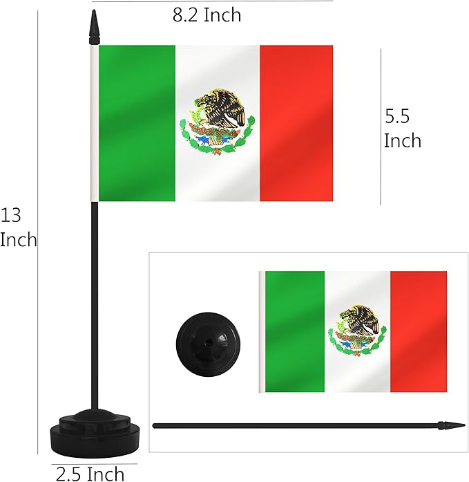 2 Pack Mexico Desk Flag Set, Mexican Desktop Small Miniature Table Office Flag - Image 2
