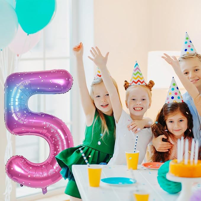 Gradient Blue Pink 2 Balloons, 40 Inch Giant Helium Foil Number 0-9 Rainbow 2th - Image 5