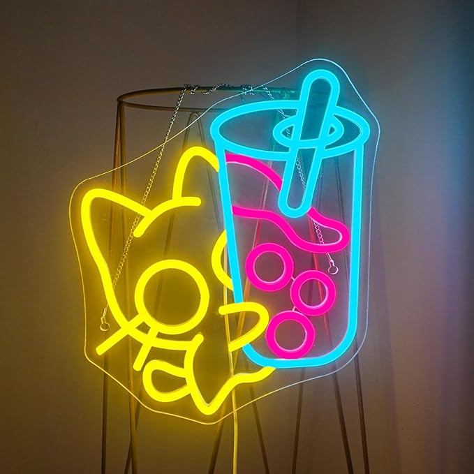 Looklight Cat Boba Tea Neon Sign, Dimmable LED Neon Light Bar Sign, USB Light - Image 9