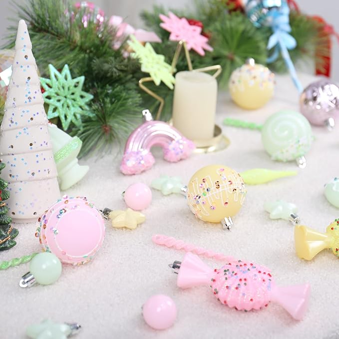 RoseCraft Christmas Ball Ornaments Set, 45 Pack Macaroon Plastic Shatterproof - Image 4