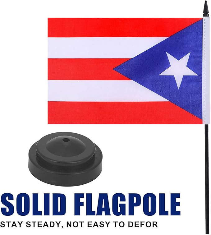 Puerto Rico Desk Flag 12" Solid Pole Deluxe Set Puerto Rican Flags Banner Mini - Image 3