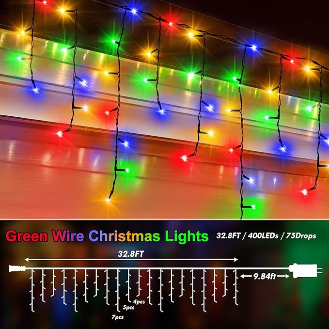 KNONEW 33FT 400 LED Christmas Lights Outdoor Black Wire String Lights - Image 2