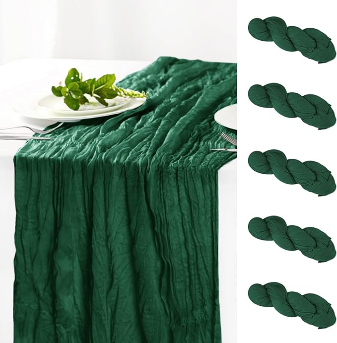 Hahuho Emerald Green Cheesecloth Table Runner 10ft, Gauze Boho Rustic Table by Hahuho