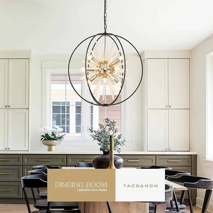 23.6" Black Gold 12-Light Globe Sputnik Chandelier Modern Adjustable Hanging - Image 4