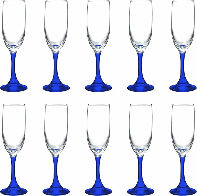 DISCOUNT PROMOS Premiere Champagne Flutes 6.25 oz. Set of 10, Bulk Pack by DISCOUNTPROMOS