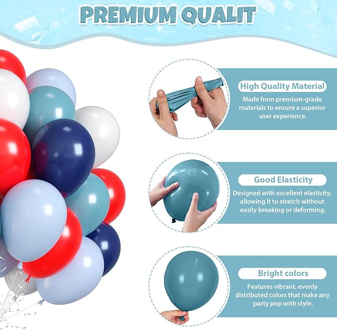 Red Blue Balloons, Retro Matte White Latex Balloon - Image 3