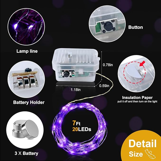 pozzolanas 50 Pack Purple Battery Operated String Lights - 7 ft Waterproof - Image 4