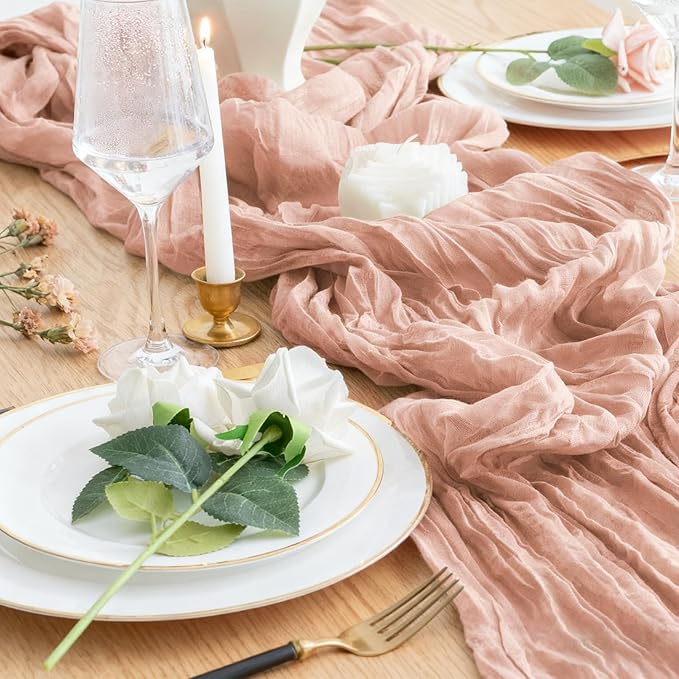 6 Pack Dusty Pink Cheesecloth Table Runner 23x120 inch Rustic Boho Gauze Table - Image 2