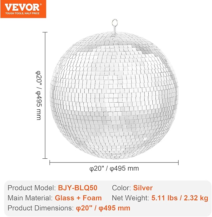 VEVOR Mirror Disco Ball, Large 20 Inch Party Mirror Ball - Image 7