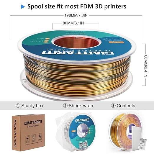 GIANTARM Silk PLA 3D Printer Filament, Tri-Color 3D Printing PLA Filament 1.75mm - Image 5
