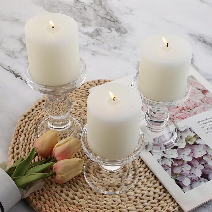 3-Piece Set of Glass Candlestick, Crystal Candlestick Holder Holder and Conical - Image 6