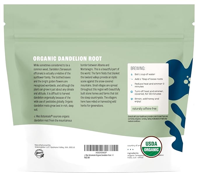 J Mac Botanicals Organic Dandelion Root unroasted, herb - Image 8