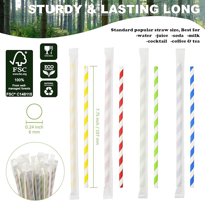 Disposable Paper Drinking Straws Bulk, Individually Wrapped - Image 2